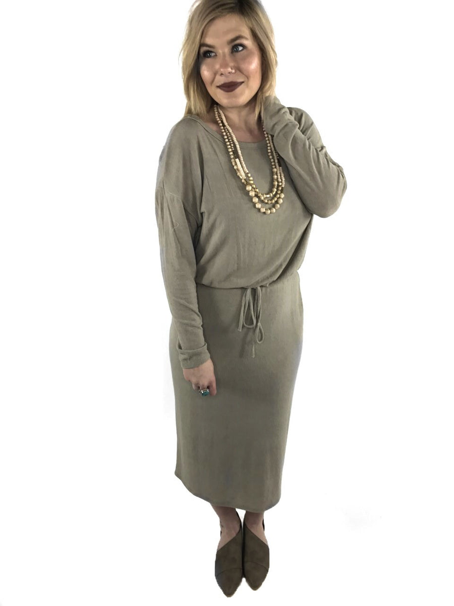 Tied/cinch waist long sleeve knit dress - MOD Boutique