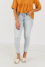 The Perfect Mid Rise Distressed Crop Skinny - Light Wash
