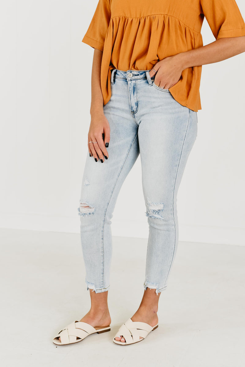 The Perfect Mid Rise Distressed Crop Skinny - Light Wash